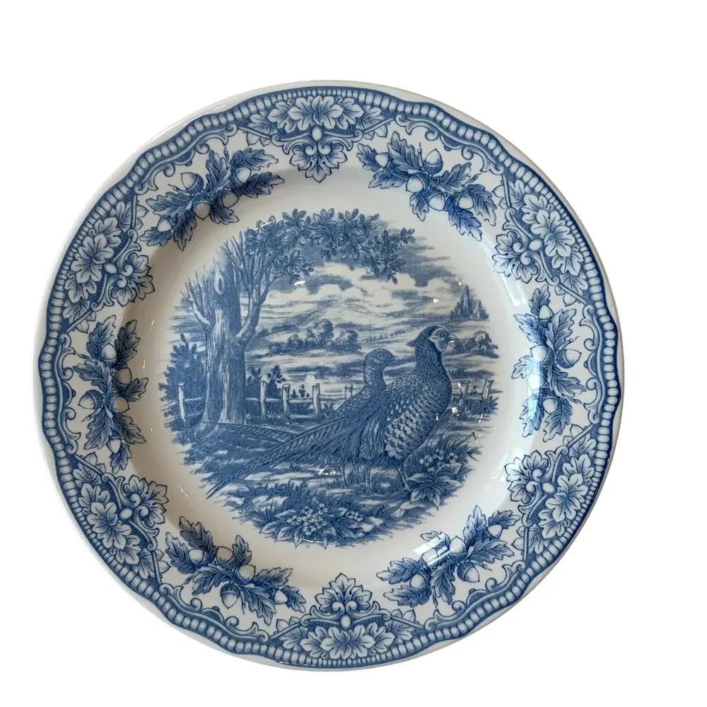 Royal Stafford Thanksgiving Pheasant Dinner Plates 11in Set of 4 Blue NEW